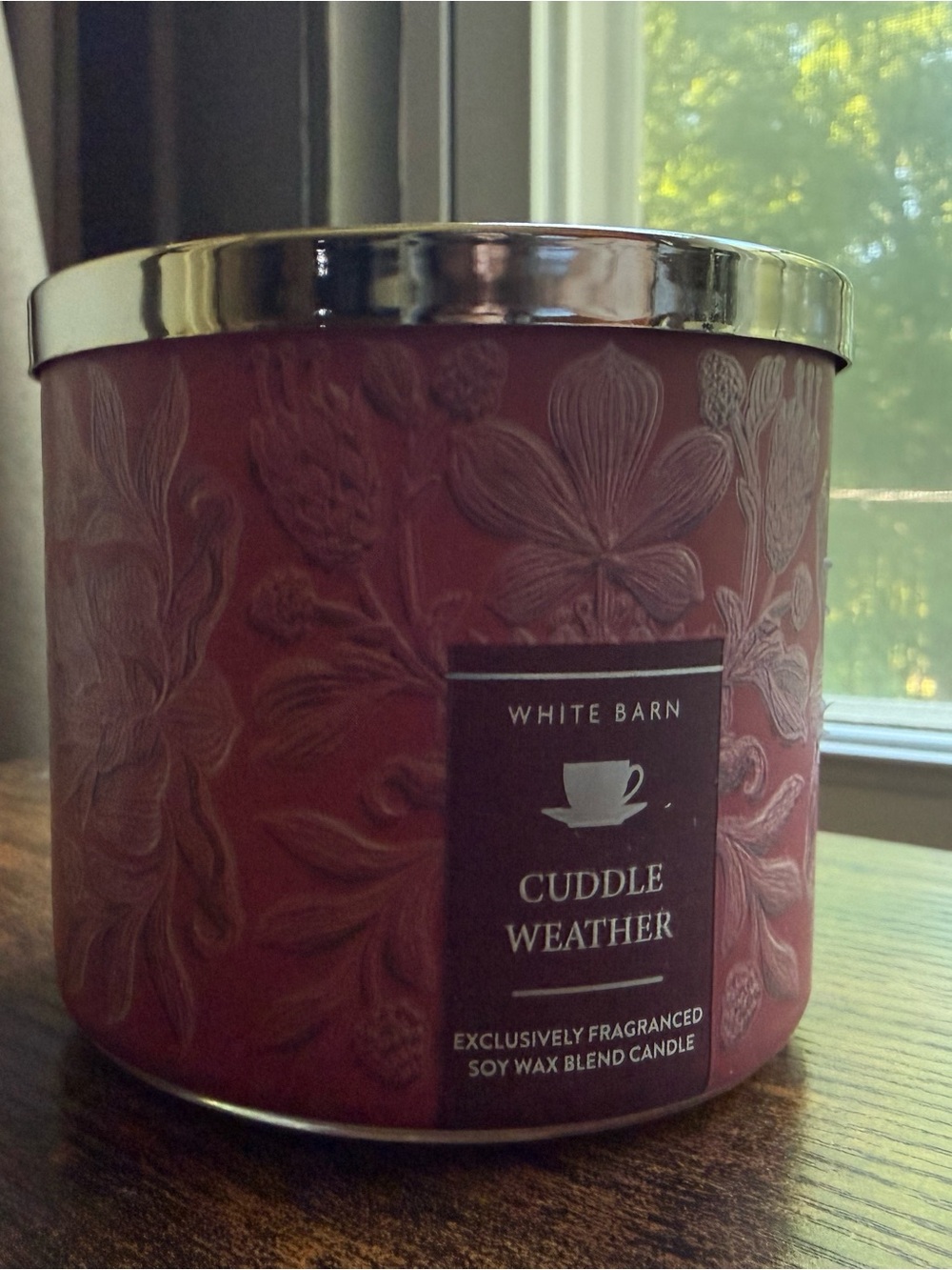 White Barn Cuddle Weather Candle - Burgundy with Silver Lid